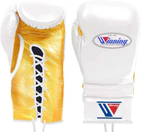 Winning Lace-up Boxing Gloves - White · Gold