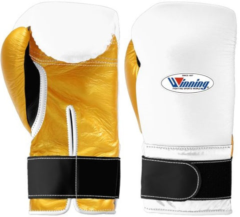 Winning Velcro Boxing Gloves - White · Gold · Black
