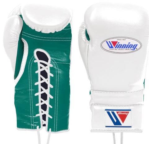Winning Lace-up Boxing Gloves - White · Green