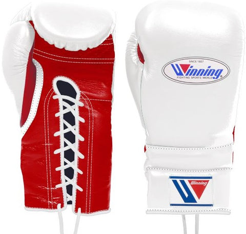 Winning Lace-up Boxing Gloves - White · Red