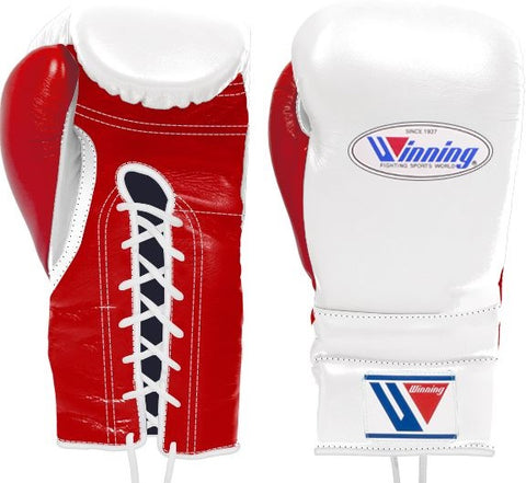 Winning Lace-up Boxing Gloves - White · Red