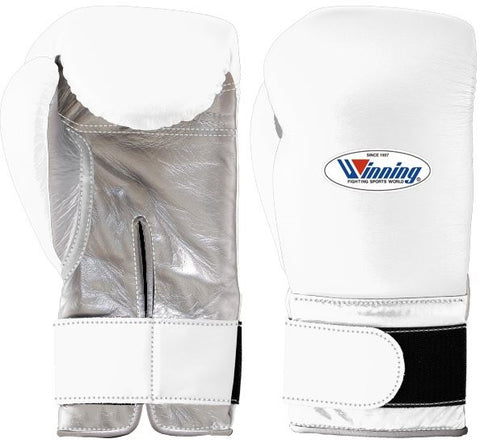 Winning Velcro Boxing Gloves - White · Silver