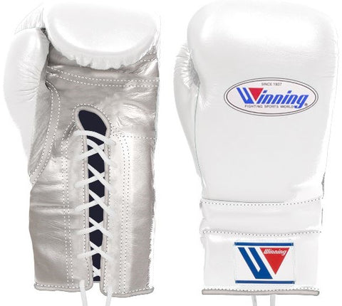 Winning Lace-up Boxing Gloves - White · Silver